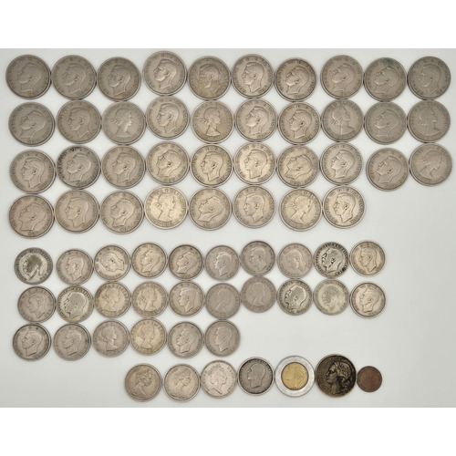 6340 - A collection of pre decimal shillings & two shillings  from 1940's-60's, together with a small quant... 