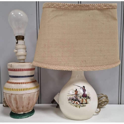 5051 - Two vintage side lamps. To include a 'Holkham Pottery' example. Both will require re-wiring if use p... 