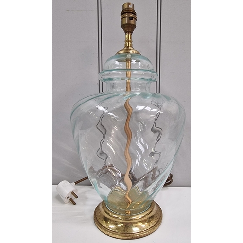 5059 - A glass 'ginger jar' lamp. Height 43cm, diameter 20cm. Fitted with a European plug & will require wi... 