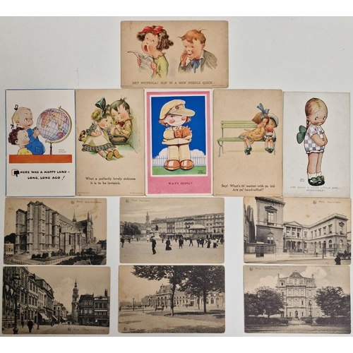 5119 - A collection of twelve vintage postcards. To include humorous & city building examples.