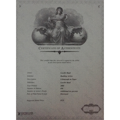 5231 - A gilt framed, lithograph on paper, entitled ‘Budding Artist’, by Lucelle Raad (born in GB 1942, mov... 