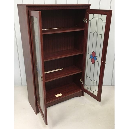 5239 - A reproduction glazed bookcase, with mock stained-glass doors & three internal shelves. Dimensions(c... 