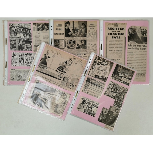 5183 - A large collection of vintage newspaper cuttings. To include adverts, comic strips & a selection of ... 