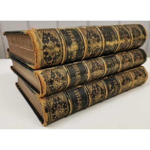 5203 - Three leather-bound volumes of 'Cassell's Illustrated' 'The Plays of Shakespeare' edited & annotated... 