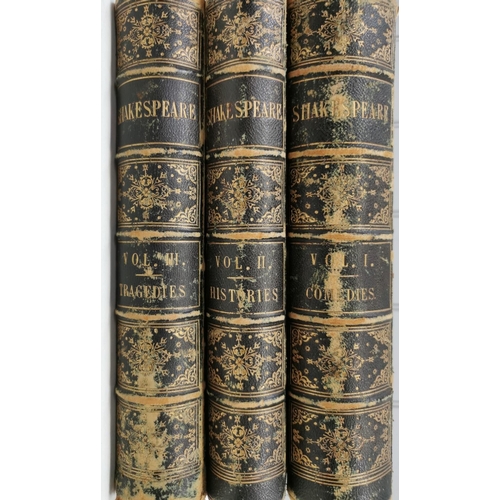 5203 - Three leather-bound volumes of 'Cassell's Illustrated' 'The Plays of Shakespeare' edited & annotated... 
