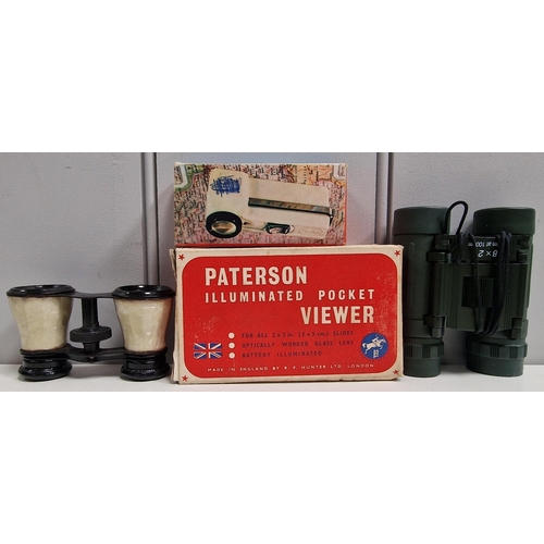 5208 - A mixed lot of four vintage cameras, two slide viewers & two pairs of binoculars. To include 110/126... 