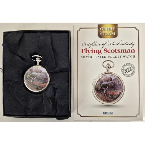 5005 - A collection of five Atlas Editions pocket watches, together with two pairs of Flying Scotsman cuffl... 