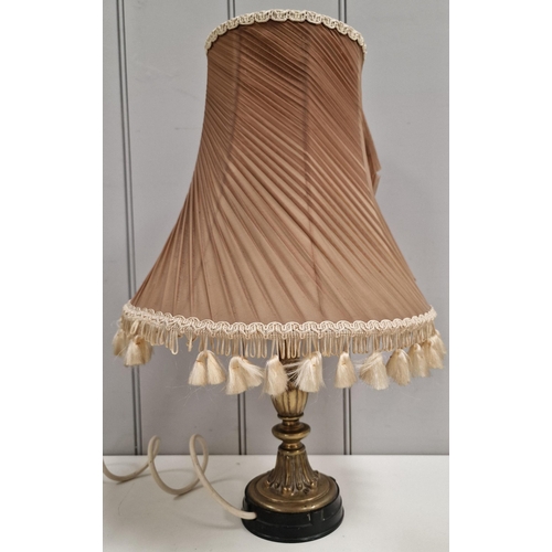 5047 - A vintage brass table lamp, with shade (worn), PAT test pass & functionality test indicates in worki... 