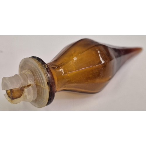 5224 - A vintage, oversized, Empoli Amber glass Genie Bottle/Decanter. Height 57.5cm.