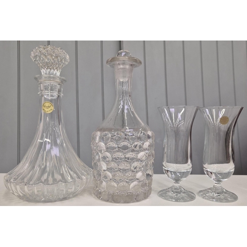 5228 - A pair of German 'Echt Bleikristall' sherry glasses, together with a lead crystal ship's decanter & ... 