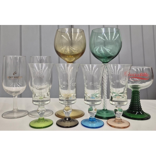 5229 - A selection of vintage coloured/branded glassware. To include 'Remy Martin' & 'Crocodillo' examples,... 