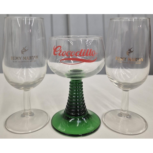 5229 - A selection of vintage coloured/branded glassware. To include 'Remy Martin' & 'Crocodillo' examples,... 