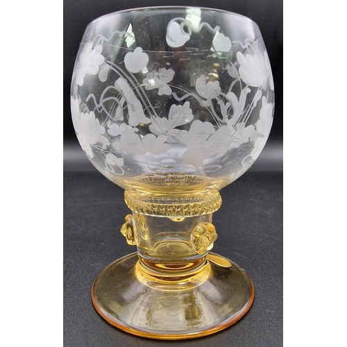 5236 - A stunning pair of 'Theresienthal' amber glass stemmed/etched clear glass body wine glasses, from th... 