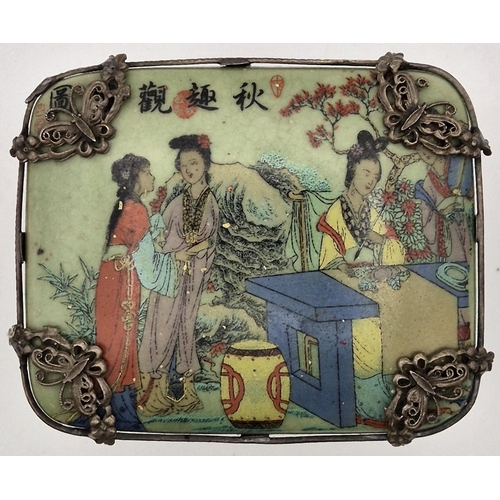 4804 - A charming Japanese trinket box; early 1900's. Enamel decorated with a traditional family scene, ado... 