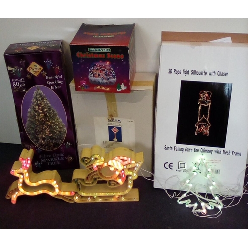 4837 - A selection of Christmas decorations. To include fibre optic tree (80cm), Indoor/outdoor Santa falli... 