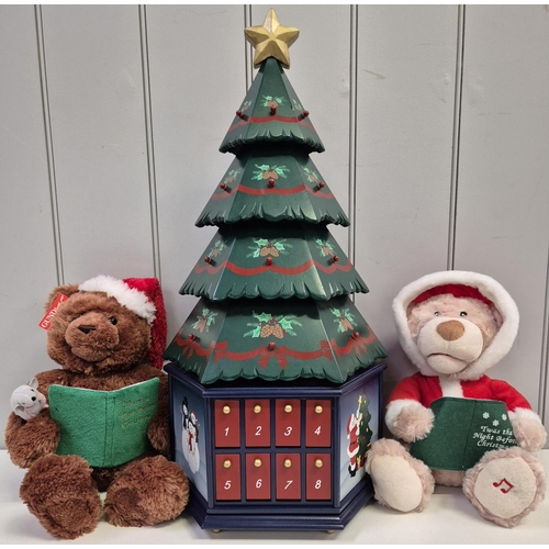 4863 - A charming revolving XMAS tree advent calendar, together with a pair of festive musical teddies. Tre... 