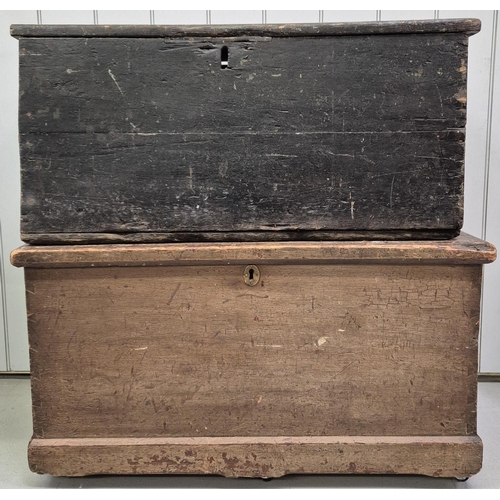 4874 - Two antique storage trunks. Dimensions(cm) H51/43, W93/89, D48/45. A/F condition.