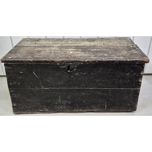 4874 - Two antique storage trunks. Dimensions(cm) H51/43, W93/89, D48/45. A/F condition.