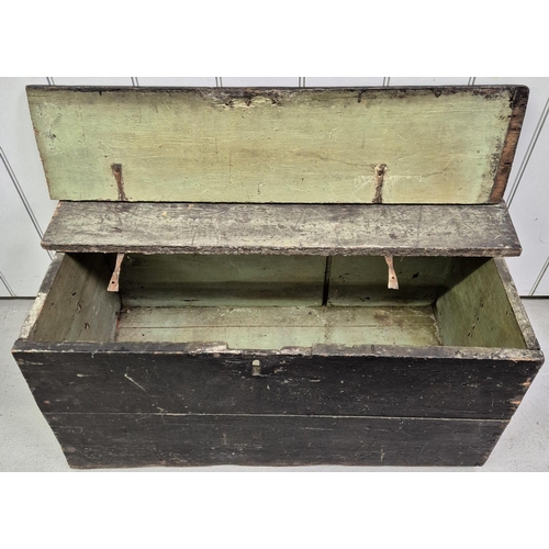 4874 - Two antique storage trunks. Dimensions(cm) H51/43, W93/89, D48/45. A/F condition.