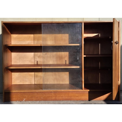 4932 - A part-glazed, mid-century teak bookcase, by 'Remploy'. Dimensions(cm) H84, W122, D30.