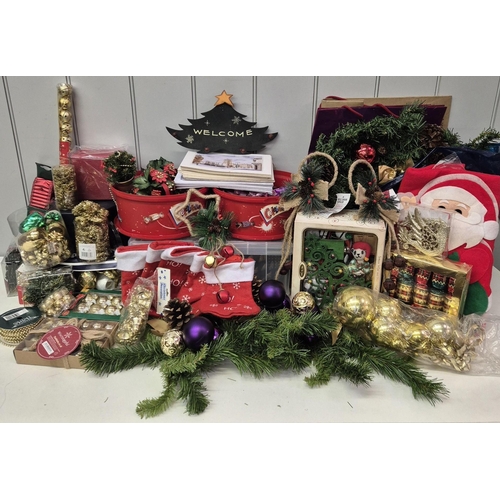 5849 - A large selection of new(mostly) Christmas items. To include crackers, wreath, baubles, stockings, b... 