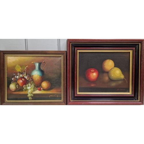 5850 - Two original oil on board still life pieces. The larger signed by the artist K Warren, the other app... 