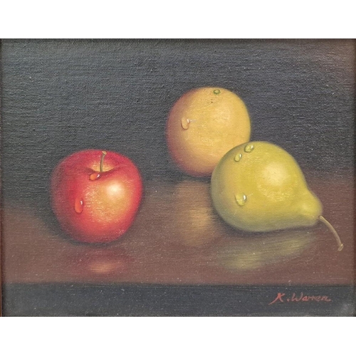 5850 - Two original oil on board still life pieces. The larger signed by the artist K Warren, the other app... 