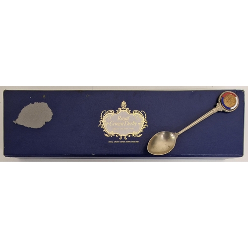 5881 - A boxed Royal Crown Derby cake slice, together with a King George VI souvenir coronation spoon.