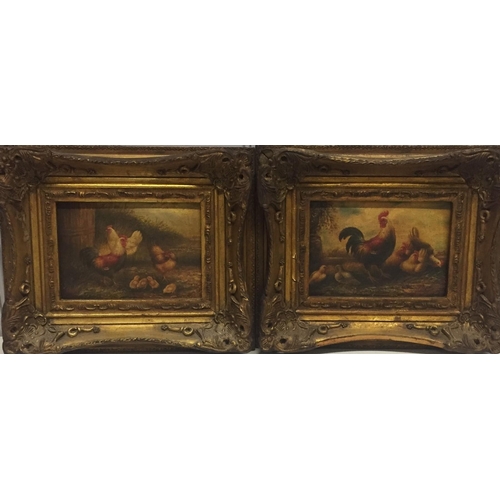 5890 - A pair of ornately framed, likely 19th century, oils on canvas, depicting farmyard scenes, in the st... 