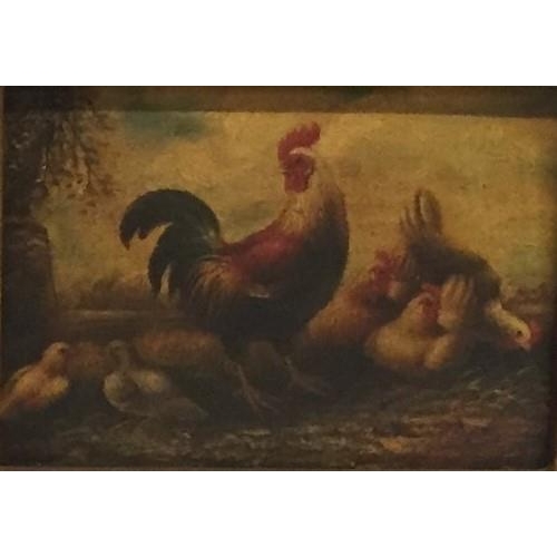 5890 - A pair of ornately framed, likely 19th century, oils on canvas, depicting farmyard scenes, in the st... 