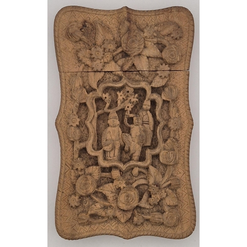 6272 - A 19th century Chinese hand carved sandalwood card case. Dimensions(cm) 9.5 x 5.5.