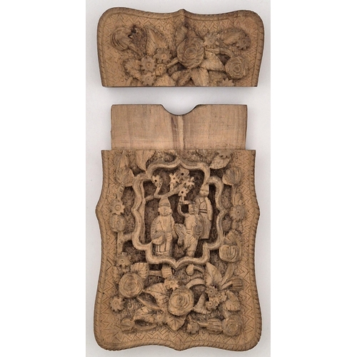 6272 - A 19th century Chinese hand carved sandalwood card case. Dimensions(cm) 9.5 x 5.5.