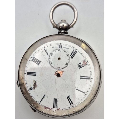 6285 - A sterling silver, Swiss made, cased pocket watch, in A/F condition. Hallmarked as imported 925 silv... 