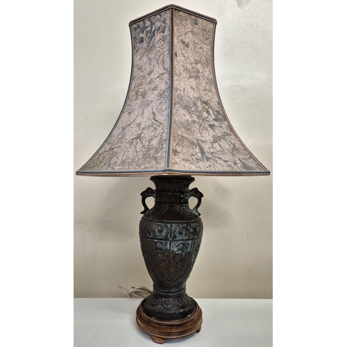 6301 - A pair of vintage, bronzed oriental table lamps, with stands. PAT test failure - rewire will be requ... 