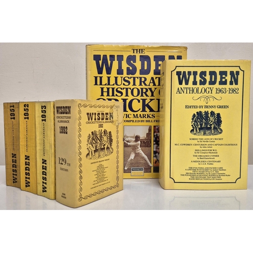 5494 - A collection of 6 Wisden Cricket books. To include 4 Almanack editions 1951, 1952, 1953 & 1992.