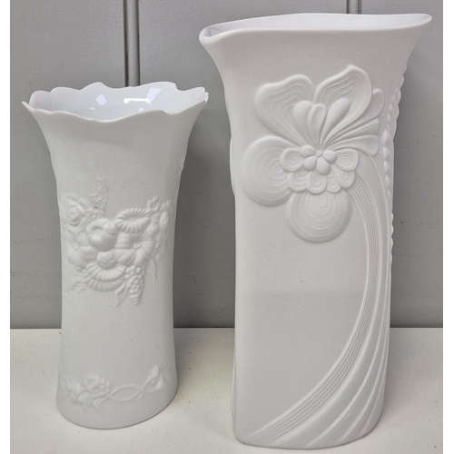 4845 - Two vintage 'Kaiser', West German bisque porcelain vases. Each with embossed detail & glazed interio... 