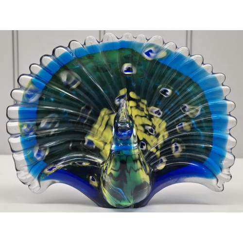 4958 - A trio of Peacock-themed decorative pieces. To include Murano-style glass art, 24ct gold-plated Crys... 