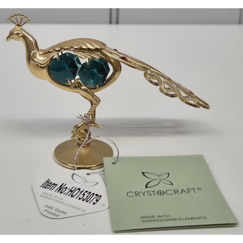 4958 - A trio of Peacock-themed decorative pieces. To include Murano-style glass art, 24ct gold-plated Crys... 