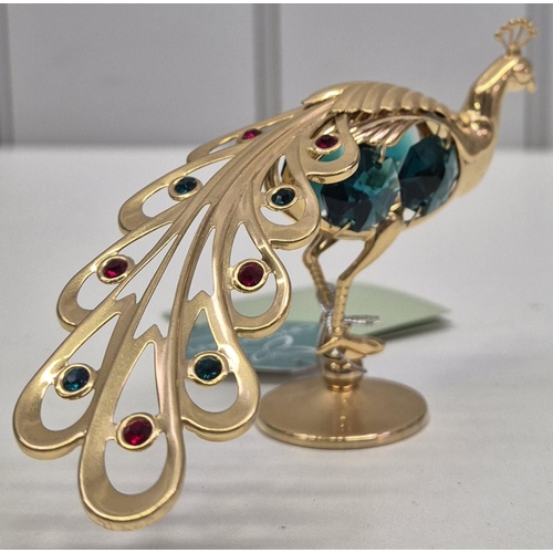 4958 - A trio of Peacock-themed decorative pieces. To include Murano-style glass art, 24ct gold-plated Crys... 