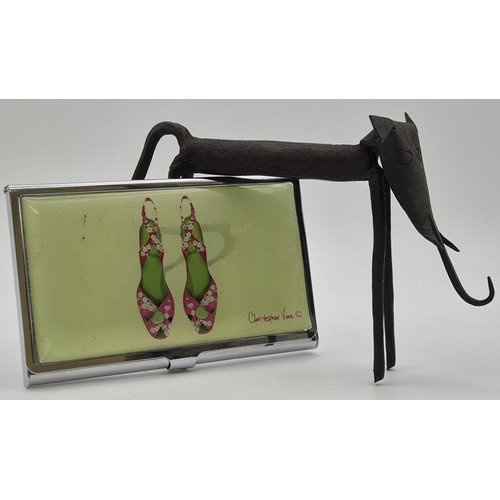 4801 - A 'Christopher Vine' designer card holder, together with a contemporary, decorative, metal elephant ... 