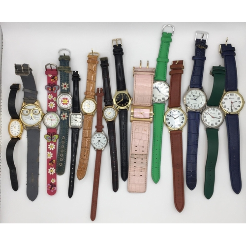 4813 - A collection of 15 retro ladies watches. Makers include 'Ravel'(x6), 'Reflex' (x2), together with 7 ... 