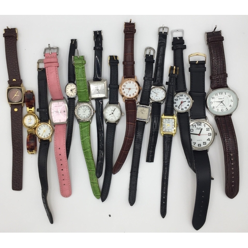 4814 - A collection of 15 vintage ladies watches. Makers include  'Reflex', 'Citron', 'Times', etc.