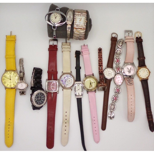 4819 - A collection of 15 retro ladies watches. Makers include 'Lorus', 'Playboy', 'Citron', etc.