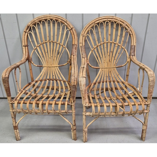 4876 - Two pairs of vintage bamboo & cane chairs. Dimensions(cm) H96(40 to seat), W58, D75 & H81(46 to seat... 