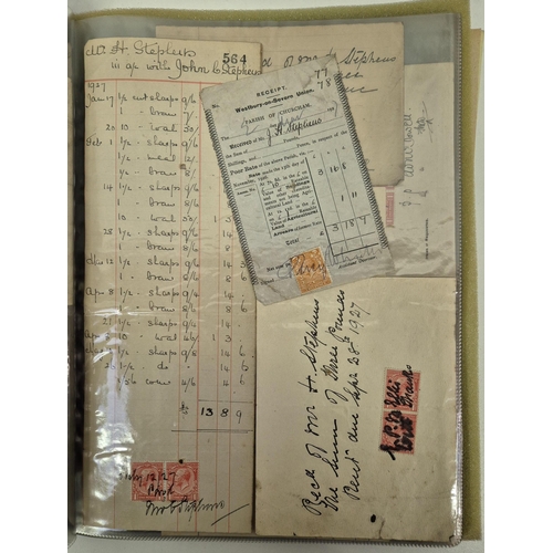 4899 - A scrap book of local interest letters & receipts (1920's-40's), together with a quantity of stamps ... 