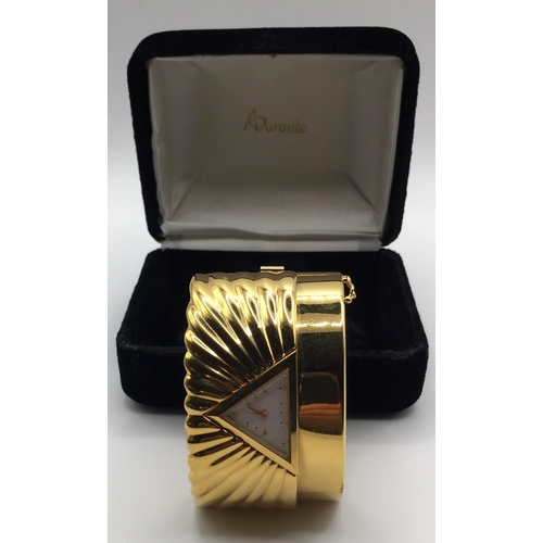 5984 - A 22ct gold-plated ladies cuff watch, by Alfred Durante for Franklin Mint. Late 1980's. Complete wit... 