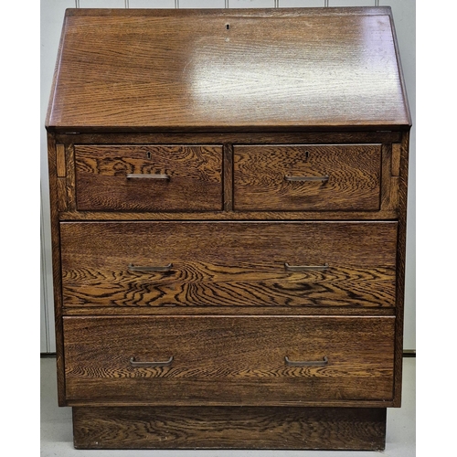 6308 - A vintage walnut bureau. Features fall front, partially fitted interior & two over three drawers. Di... 