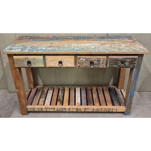 3 - A rustic, four-drawer console table. Dimensions(cm) H76, W120, D40.