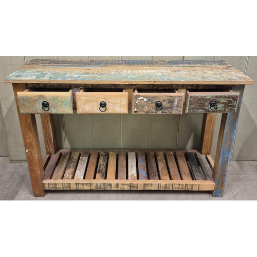 3 - A rustic, four-drawer console table. Dimensions(cm) H76, W120, D40.