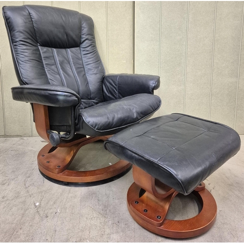 4 - A black leather, stressless armchair & matching footstool. Chair dimensions(cm) H95 (45 to seat), W7... 